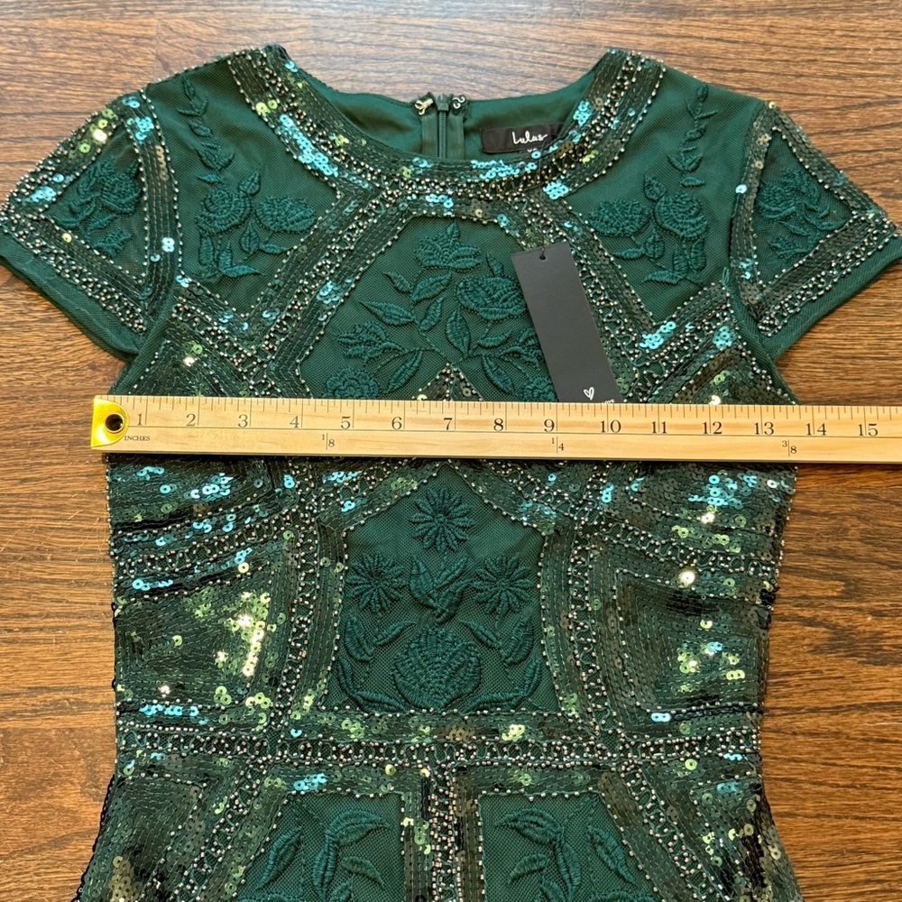NWT Lulus Spread Your Shine Emerald Green Sequin Embroidered Bodycon Dress - Picture 7 of 10
